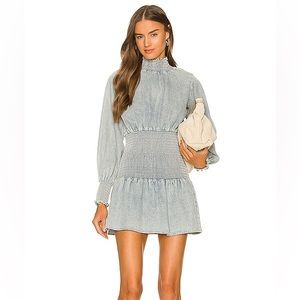 Something Navy Smocked Denim Mini Dress in Light Blue